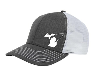 Michigan Map Fishing Snapback Hat