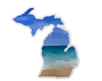 Calcomanía de playa de acuarela de Michigan