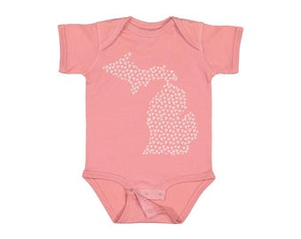 Kids Michigan Hearts Onesie-Michigan Proud - Michigan Love- Love Michigan- Michigan Kids