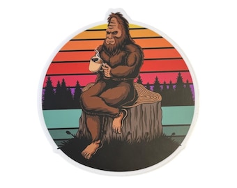Bigfoot with Coffee- Printed Decal
