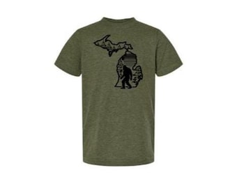 Kids Yeti in the Woods T-shirt-Michigan Yeti- Michigan Native- Michigan Sasquatch- Michigan Kids