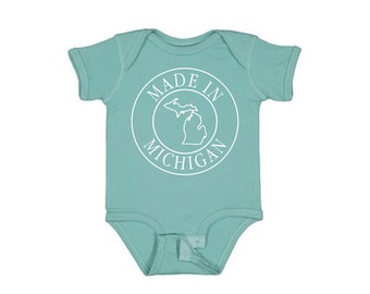 Kids Made in Michigan Onesie Saltwater- Michigan Made- Born in Michigan- Michigan Kids- Made in Michigan