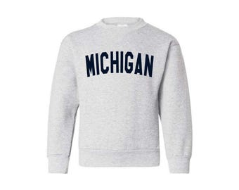 Kids Navy Michigan Arch Crewneck