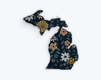 Imán: Mapa de Michigan con flores