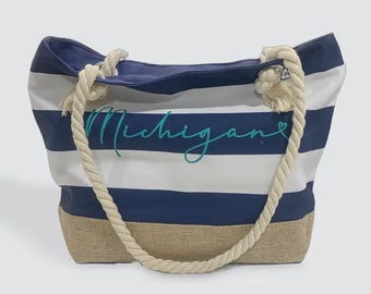 Michigan Tote Bags: Script Rope