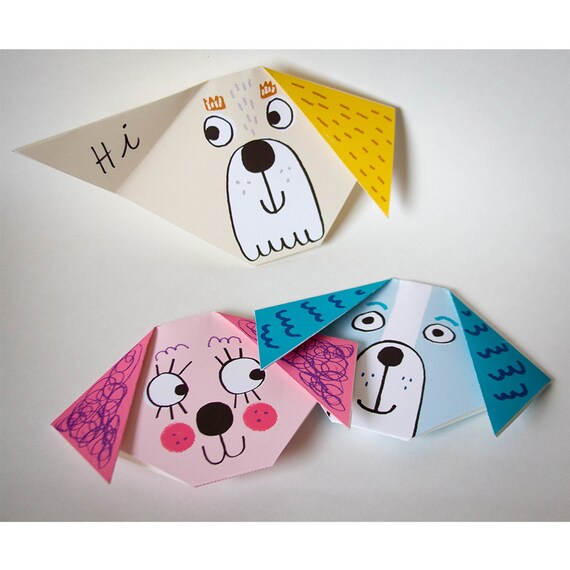 Printable Origami Dog Set Pdf Download Origami For Kids Note Card Set Animals Cute Stationary Paper Craft