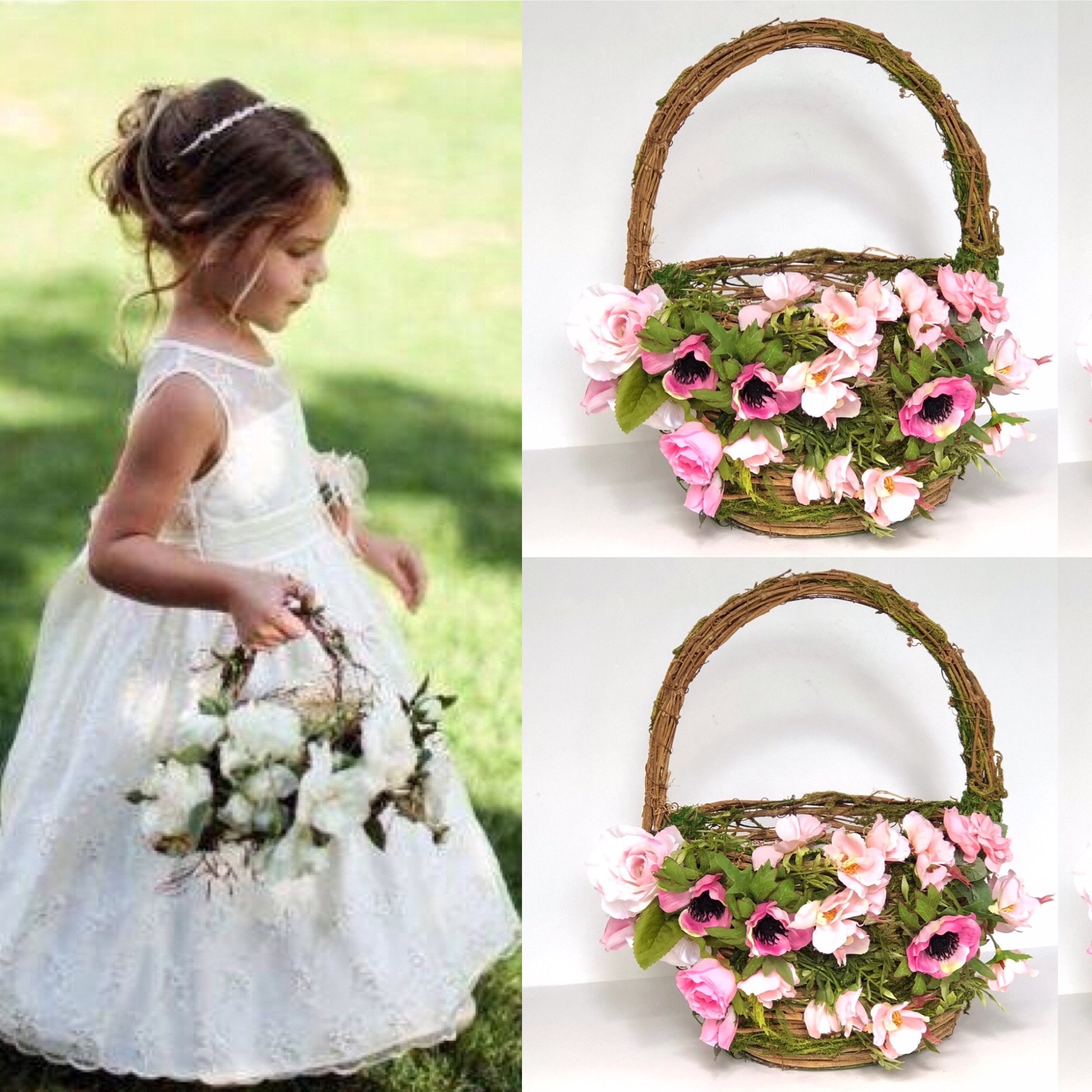 Flower girl basket with flowers  Etsy