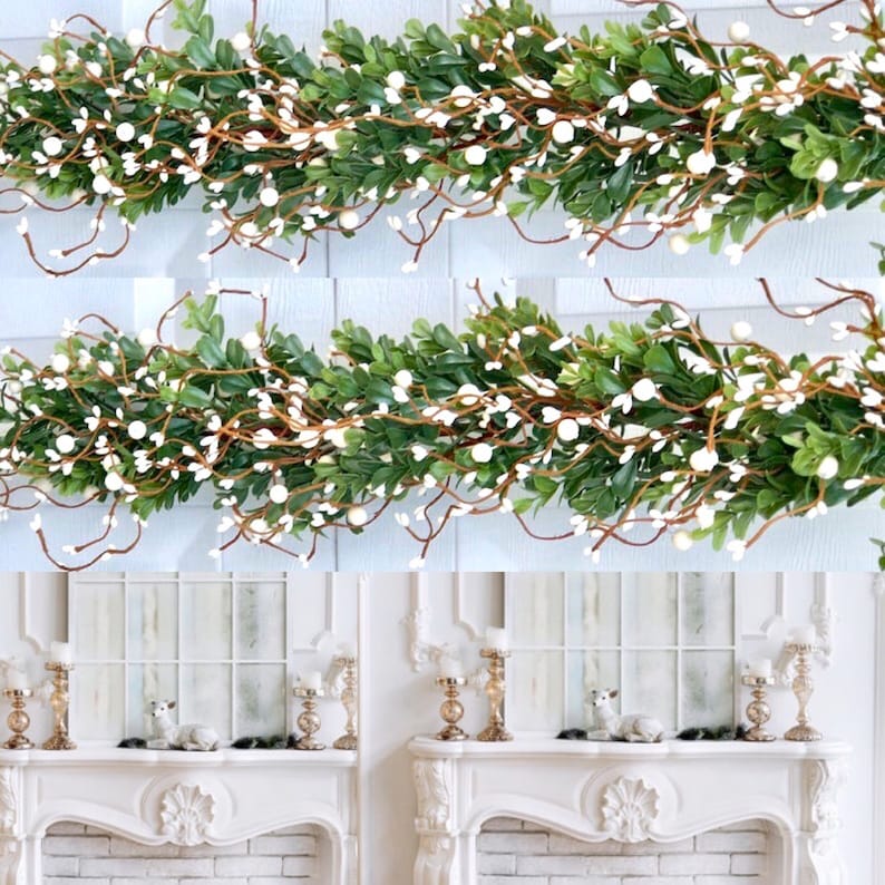 Spring Garland White Berry and Greenery Garland Mantle Garland Etsy