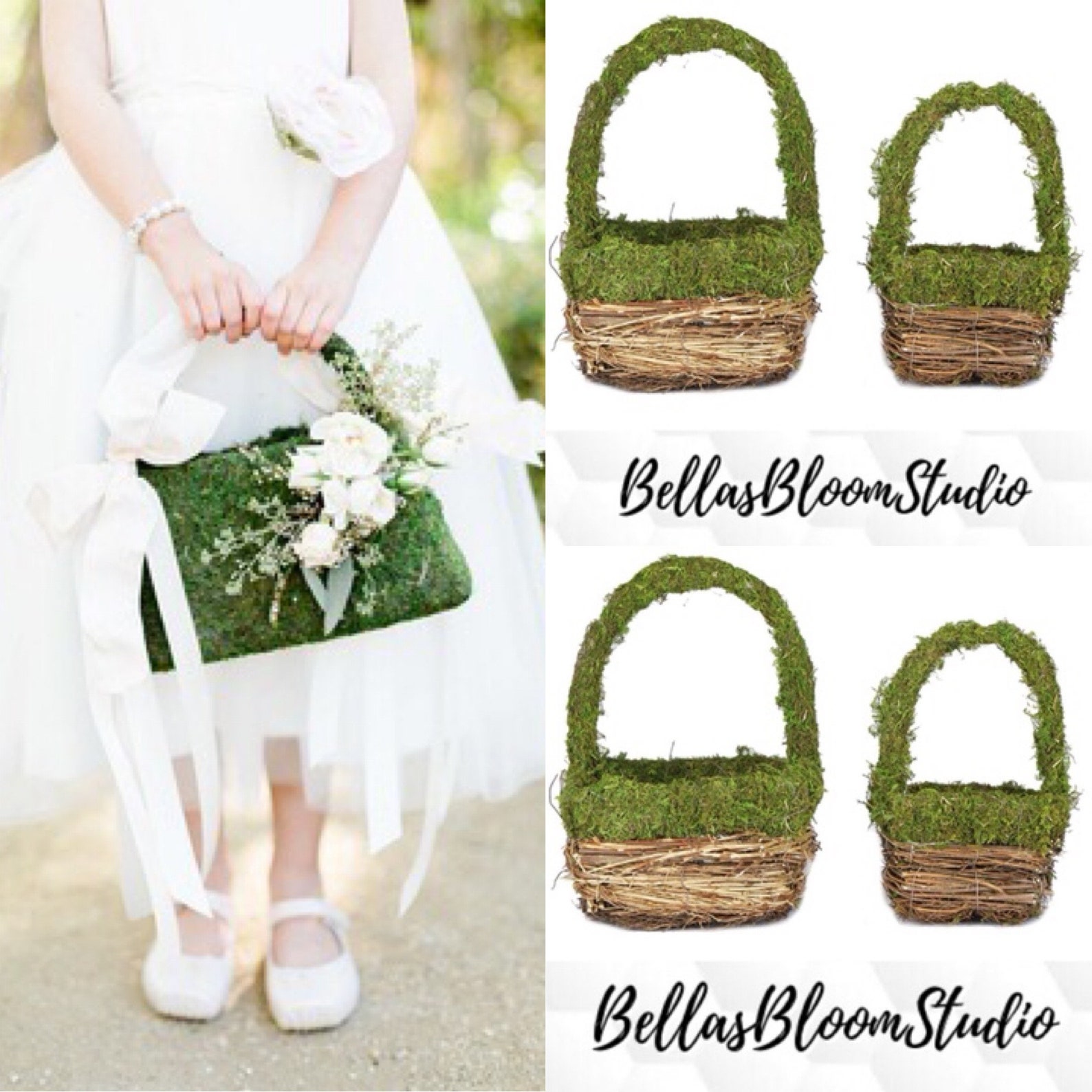 Wedding Moss Basket Flower Girl Baskets moss Basket Small Etsy