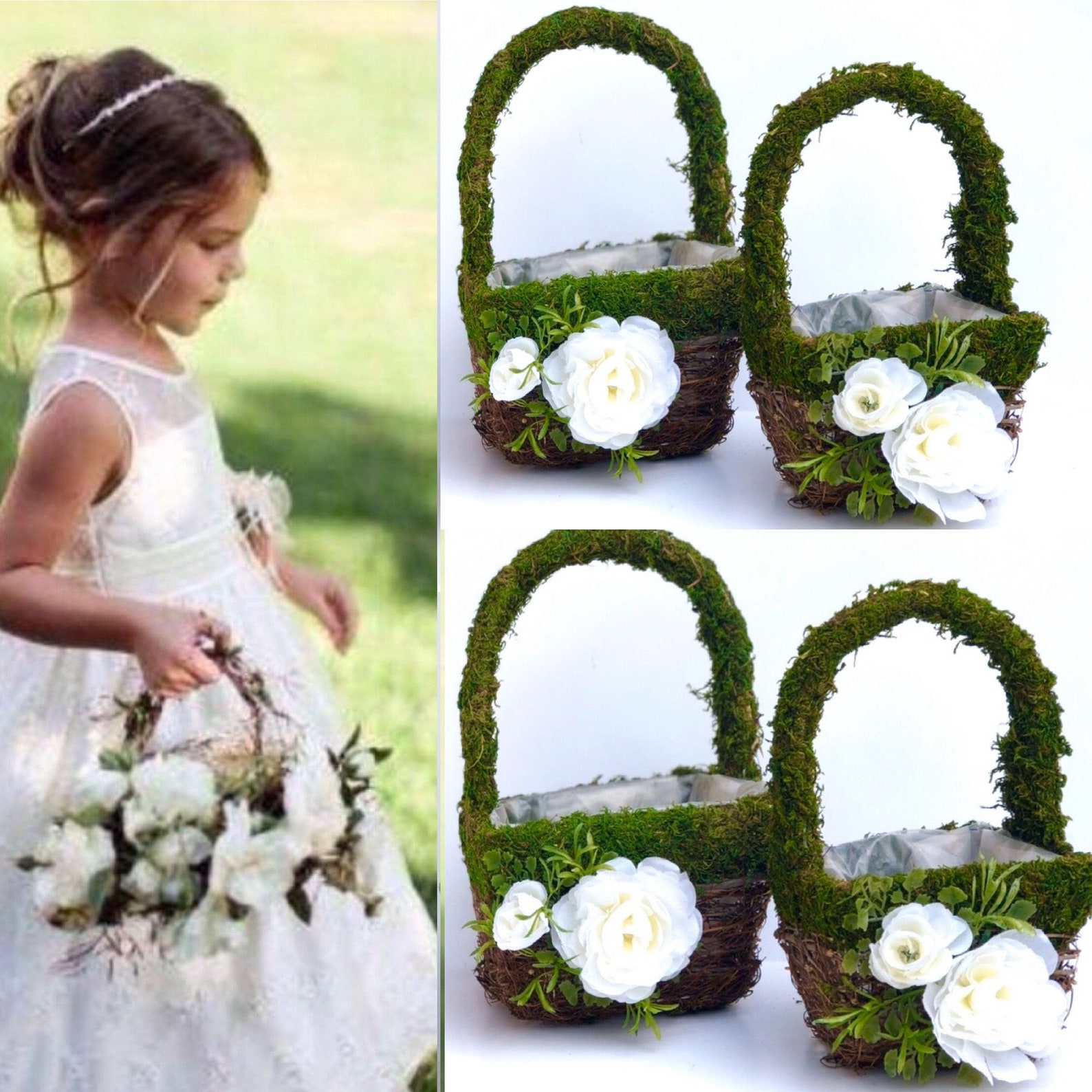 Wedding Moss Basket Flower Girl Baskets moss Basket Small Etsy