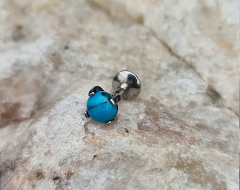 Turquoise Stone Top Internally Threaded Labret - 1.2mm suitable for lip, tragus, helix, conch etc - UK Seller