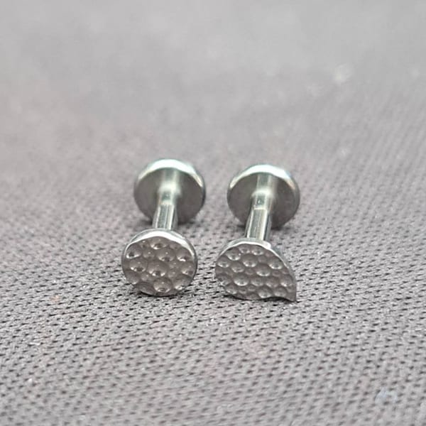 Dimpled Semicolon Titanium Labret Studs - Pair - 1.2mm Gauge - suitable for lip, tragus, helix, conch etc - UK Seller