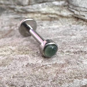 3mm Moss Agate Bezel | 1.2mm 16g Titanium Flat Back Stud | Medusa Labret Helix Cartilage Conch Tragus Earring | Piercing Jewelry | UK Seller