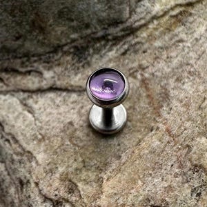 4mm Amethyst Stone | 1.2mm 16g Titanium Flat Back Stud | Medusa Labret Helix Cartilage Conch Tragus Earring | Piercing Jewelry | UK Seller