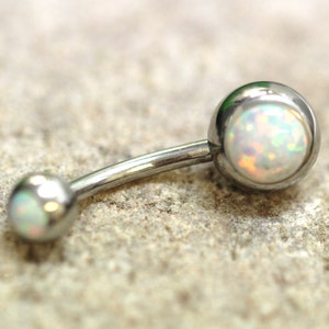 White Fire Opal Navel Ring Belly Bar - UK Seller