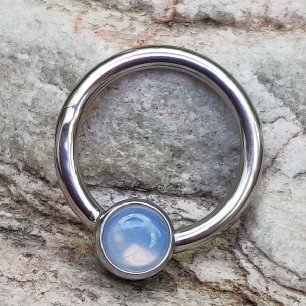 Moon Stone | 1.2mm (16g) Clicker Hinged Piercing Ring | Semi Precious Stone Implant Grade Titanium | For Septum Ear Daith Helix | UK Seller
