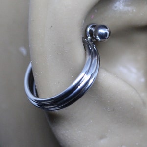 Titanium Triple Band Conch Piercing Cuff Shield Ring Jewellery - 1.2mm Barbell - UK Seller