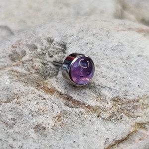 Threadless - 4mm Amethyst Stone Bezel Set End - Implant Grade Titanium Piercing Attachment ONLY - UK Seller