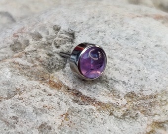 Threadless - 4mm Amethyst Stone Bezel Set End - Implant Grade Titanium Piercing Attachment ONLY - UK Seller