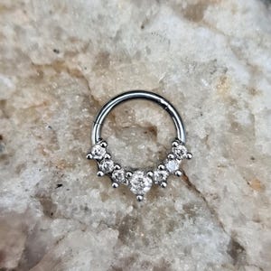 Clear CZ Crystal Bead Prong Set Clicker | Septum Daith Piercing Hoop | Surgical Steel Hinged Ring | 16g 1.2mm 8mm 10mm | UK Seller