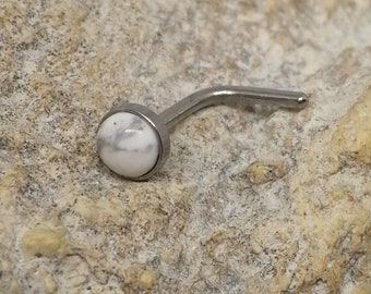 White Marble 3.5mm Stone  L-Shape Surgical Steel Nose Stud - UK Seller