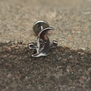 Spooky Ghost Titanium Labret Stud - 1.2mm Gauge - suitable for lip, tragus, helix, conch etc - UK Seller