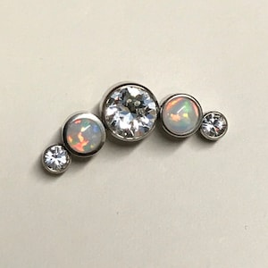Titan Kristall & Feueropal Arc Curve Cluster Labret Wohnungsstecker mit Innengewinde - 1,2mm Gauge 16g - Helix Knorpel Conch Ohrring
