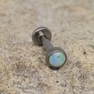 3mm White Opal | Titanium Internally Threaded Flat Back Labret Stud | 1.2mm 16g | Lip Tragus Helix Conch Ear Piercings | UK Seller