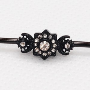 Schwarz Weißer Kristall CZ Crescent Moons | Gerüst/Industrial Piercing Barbell | UK Verkäufer | Ohr-Piercing Stab | Ausgefallener Piercing Schmuck
