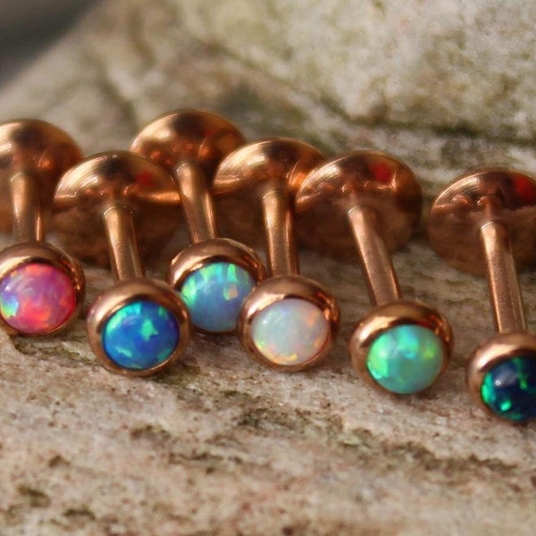 4mm Fire Opal Rose Gold Plated Labret Stud - 1.2mm Gauge - suitable for lip, tragus, helix etc - UK Seller