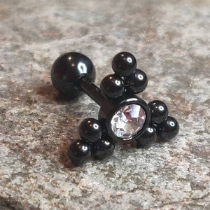 Black Bead Cluster Crystal Cartilage/Helix Ear Barbell Earring Stud
