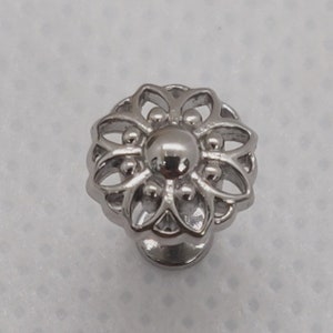 Large Mandala Flower | 1.2mm 16g Flat Back Stud | Steel Internally Threaded Labret | Helix Cartilage Conch Piercing Jewelry | UK Seller