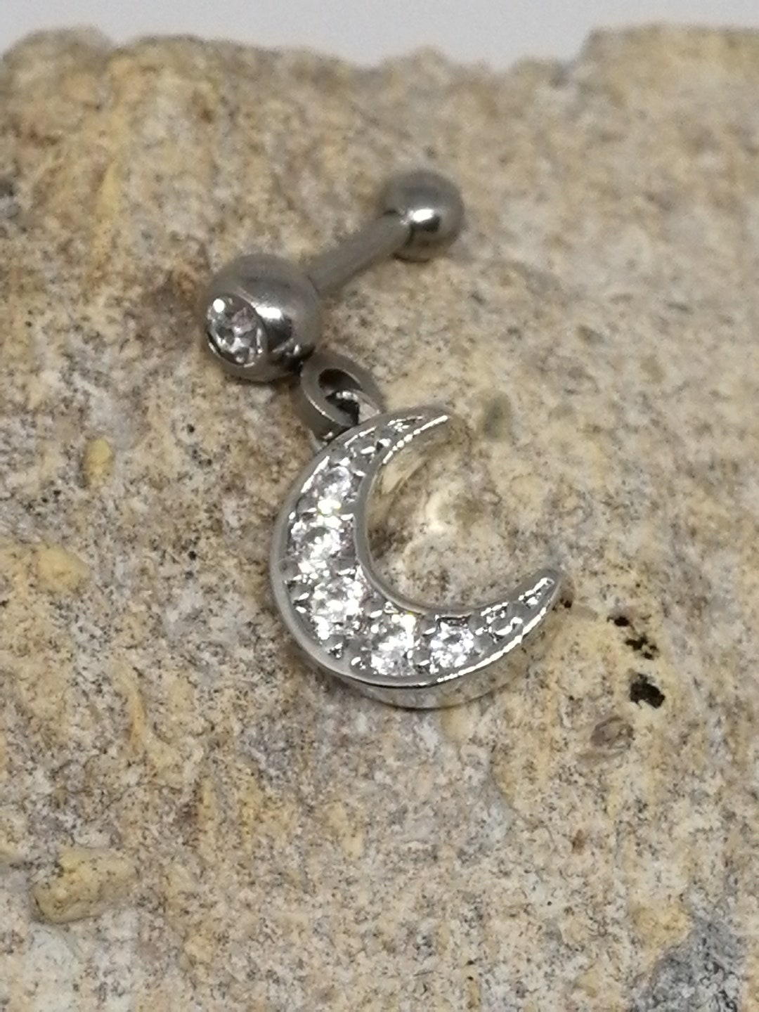 Crystal Crescent Moon Dangle Cartilage helix Ear Barbell Earring Stud Etsy Canada