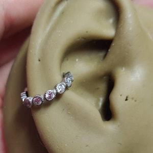 Scallop Set White Cz Crystal Conch Piercing Sleeper Hinged Ring Jewellery - 1.2mm - UK Seller