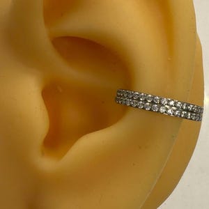 Double Row Pave CZ Crystal Band Clicker | Implant Grade Titanium | Conch Hoop Ring | 1.2mm x 10mm 12mm | Body Piercing Jewellery | UK Seller