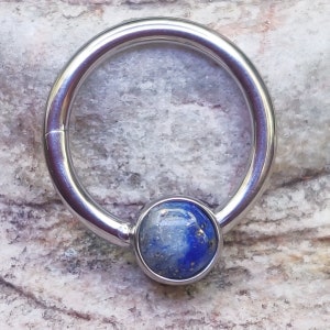 Lapis Lazuli | 1.2mm Clicker Hinged Piercing Ring | Semi Precious Stone Implant Grade Titanium | For Septum Ear Daith Helix | UK Seller