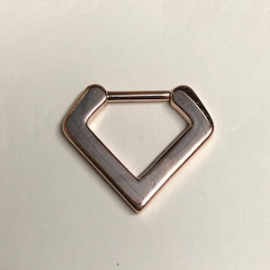 Rose Gold Chevron Diamond Shape Triangle Hinged Septum Clicker Ring - UK Seller