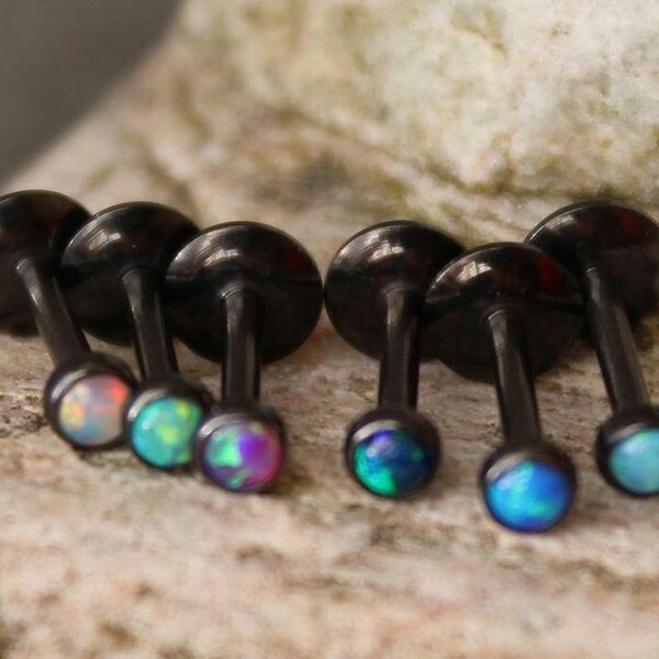 3mm Fire Opal Black Labret Stud - 1.2mm Gauge - suitable for lip, tragus, helix etc - UK Seller