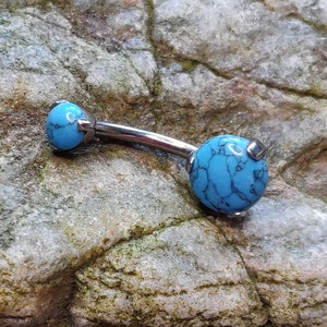 Synthetic Turquoise Dyed Howlite Stone | Internally Threaded Implant Grade Titanium Belly Bar | Gem Navel Piercing Ring Hoop | UK Seller