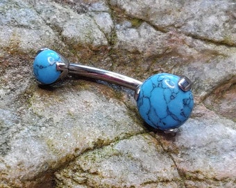 Synthetic Turquoise Internally Threaded Titanium Belly Bar - UK Seller