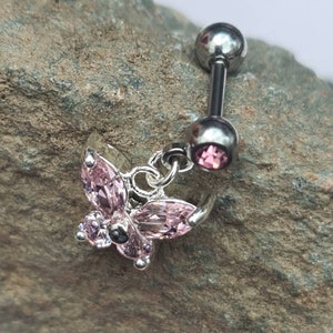 Crystal Butterfly CZ Cartilage/Helix Tragus Conch Ear Barbell Earring Stud - UK Seller