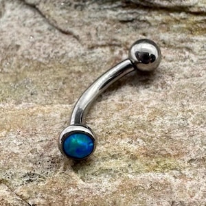 Einzelner Blauer Feueropal 1,2 mm (16g) Vertikales Labret-Piercing 6-12 mm | Innengefädelt | Titan Curved Barbell | UK Verkäufer
