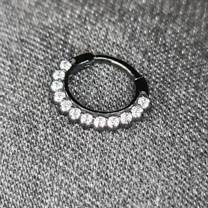 Anello clicker piercing con cerniera in cristallo bianco PVD nero - venditore nel Regno Unito - adatto per septum helix tragus, cartilagine, daith