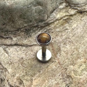 4mm Tiger’s Eye | 1.2mm 16g Titanium Flat Back Stud | Medusa Labret Helix Cartilage Conch Tragus Earring | Piercing Jewelry | UK Seller
