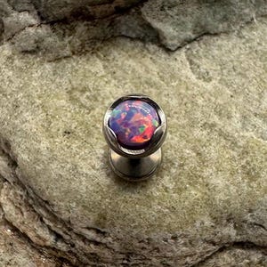 4mm Purple Fire Opal | 1.2mm 16g Titanium Flat Back Stud | Medusa Labret Helix Cartilage Conch Tragus Earring | Piercing Jewelry | UK Seller