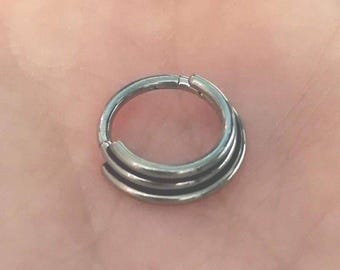 Titanium Triple Band Stacked Hinged Septum Clicker Ring - UK Seller - can also be worn in helix, tragus, ear cartilage, etc