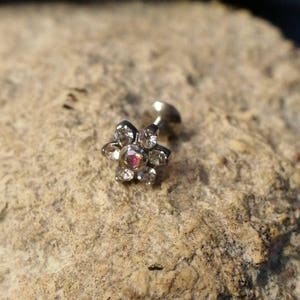 Crystal Flower AB/Clear Petals Labret Stud - 1.2mm Gauge - suitable for lip, tragus, helix etc - UK Seller