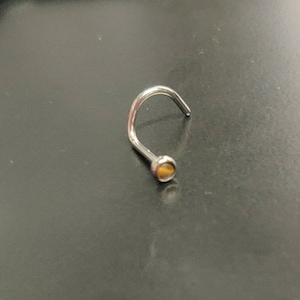 Implant Grade Titanium | Tiger's Eye Natural Stone | Screw Nose Stud Curl Nostril Piercing Ring | Body Jewellery | 1mm 18g | UK Seller