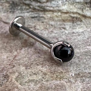 Black Agate Stone | 1.2mm 16g Titanium Flat Back Stud | Medusa Labret Helix Cartilage Conch Tragus Earring | Piercing Jewelry | UK Seller