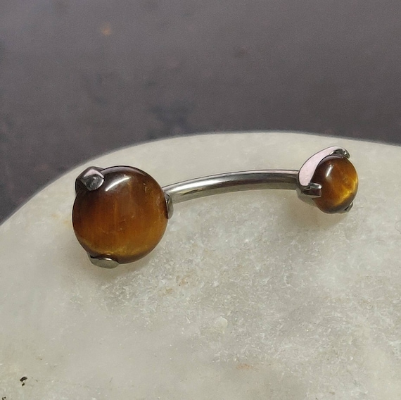 Surgical Steel Tiger's Eye Stone Prong Set Belly Button Ring Surgical Steel Tiger's Eye Stone Prong Set Belly Button Ring